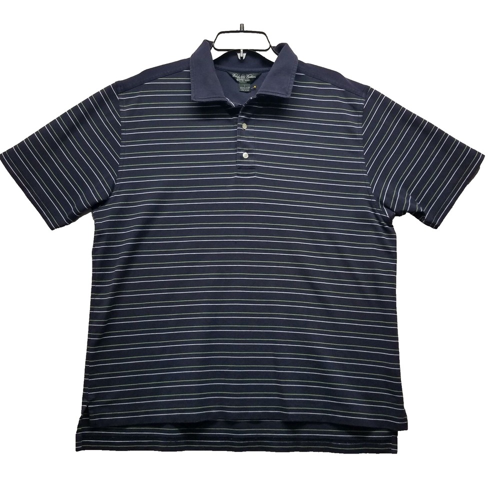 Brooks Brothers ProSport Mens L Blue Striped Golf Polo Shirt Country Club